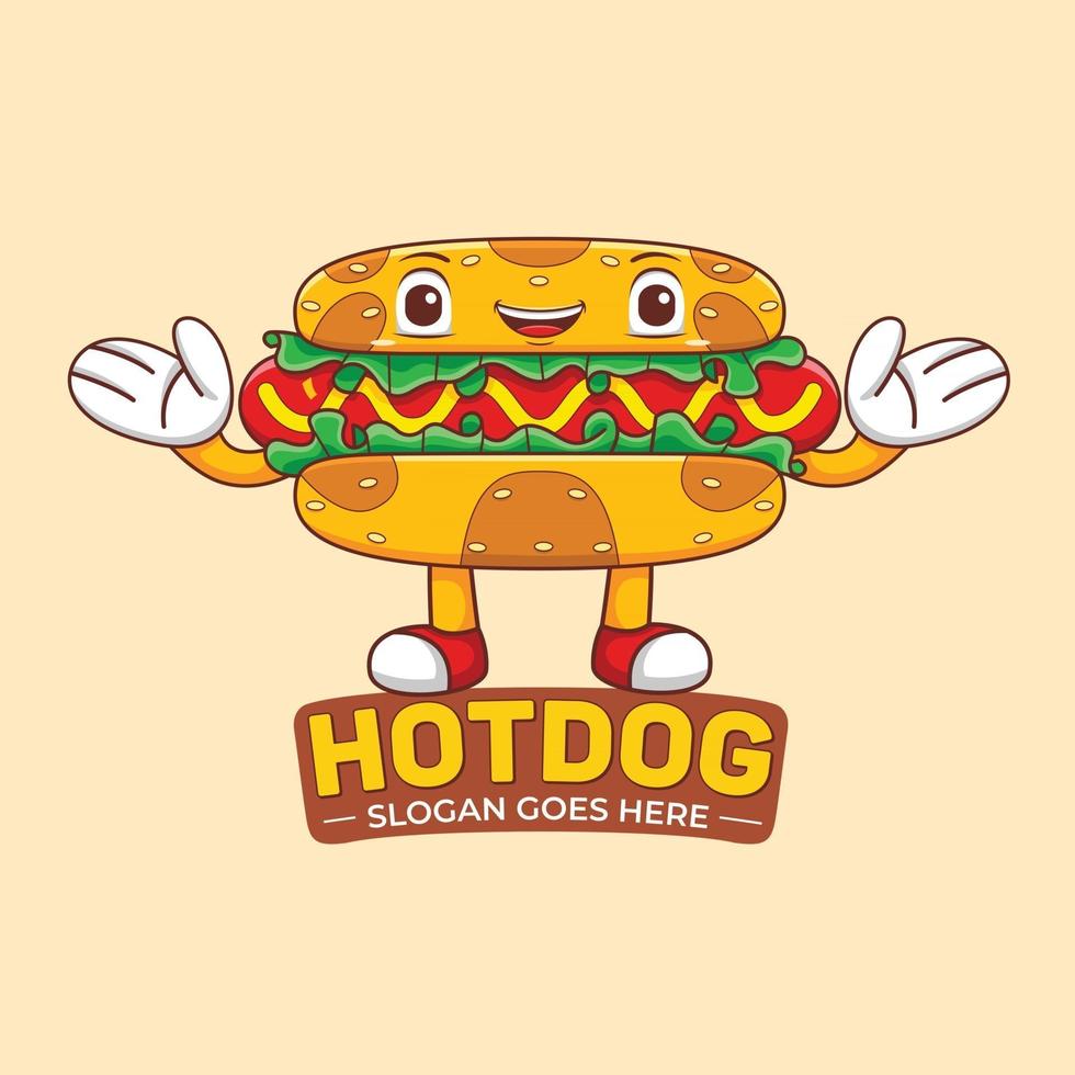 Hot Dog Mascot Logo Vector in Flat Design Style