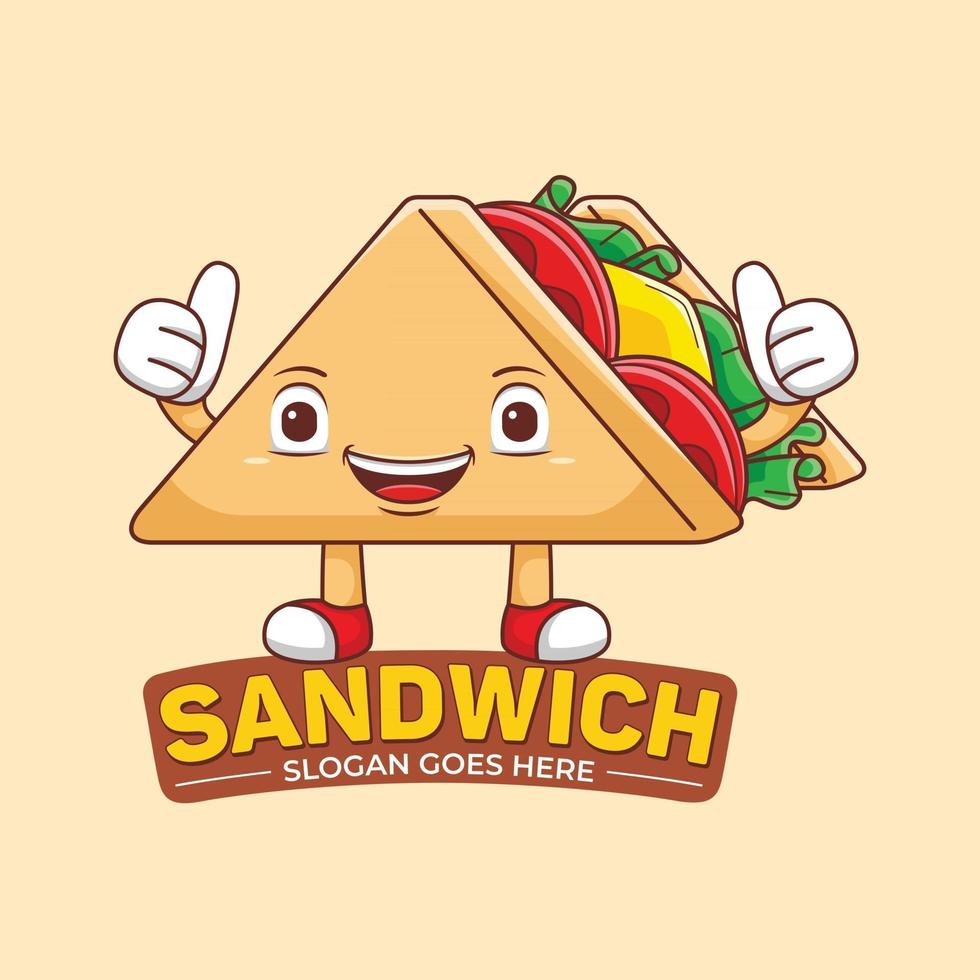 vector de logotipo de mascota sandwich en estilo de diseño plano