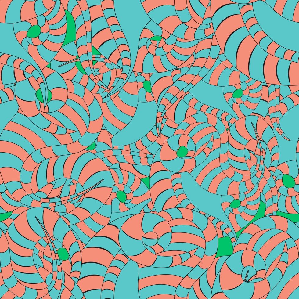 pink and turquoise snake cartoon seamless pattern reptile skin on a green background vector