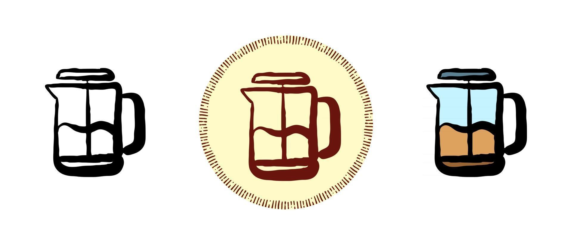 Contour and color and retro symbols of the French press vector