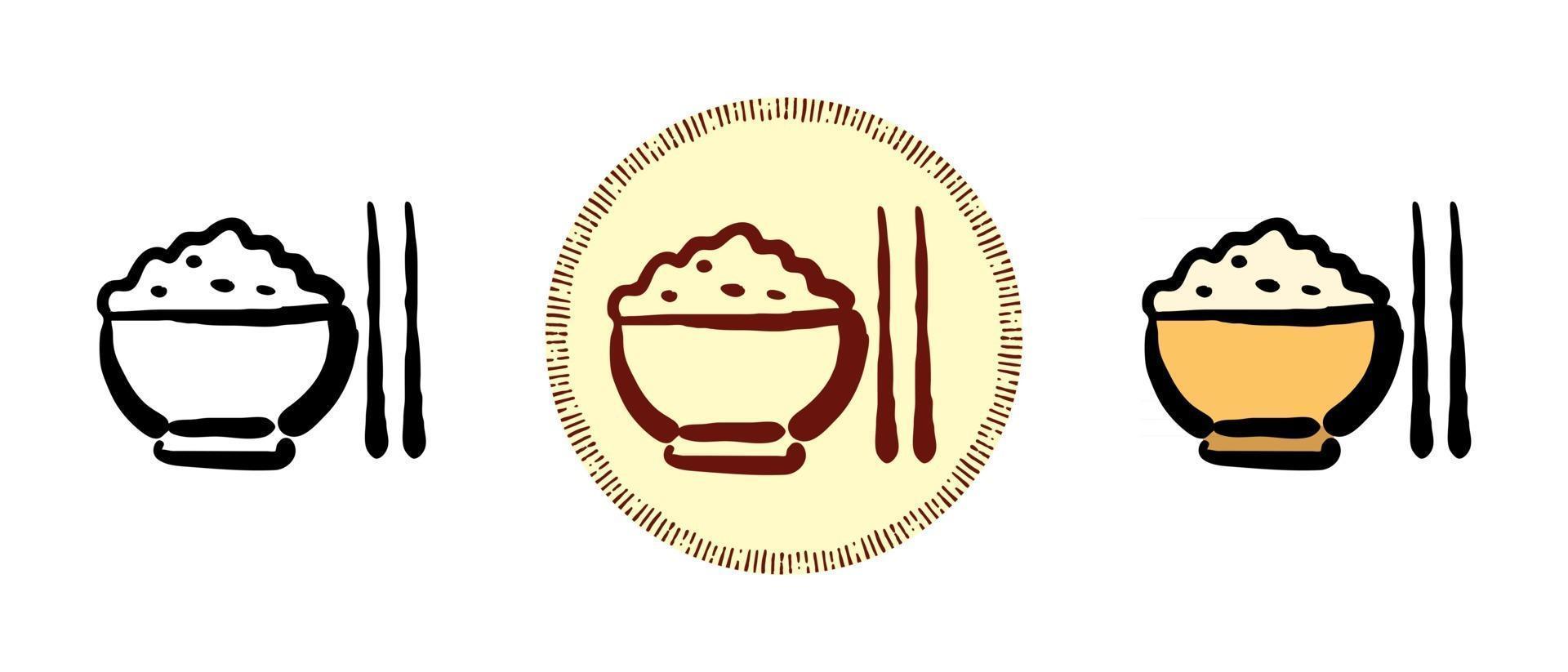 Contour and color and retro symbols of boiled rice vector