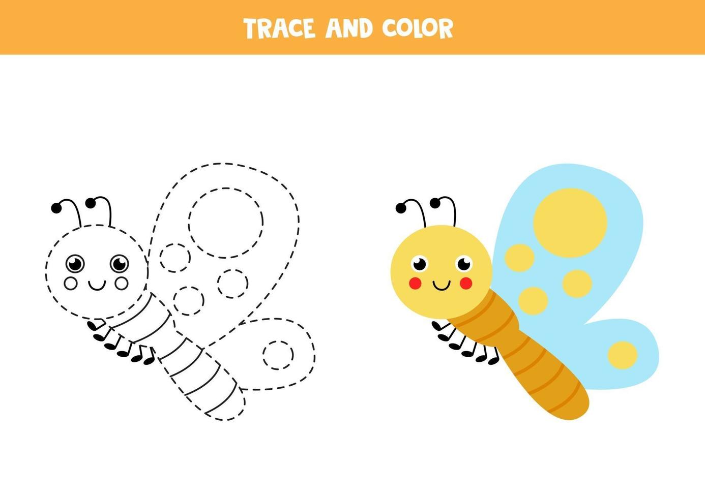 Trace and color cute colorful butterfly. Worksheet for kids ...