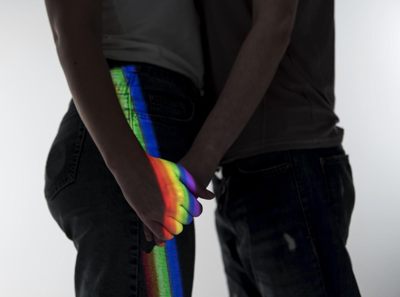 Lesbian couple with lgbt symbol photo