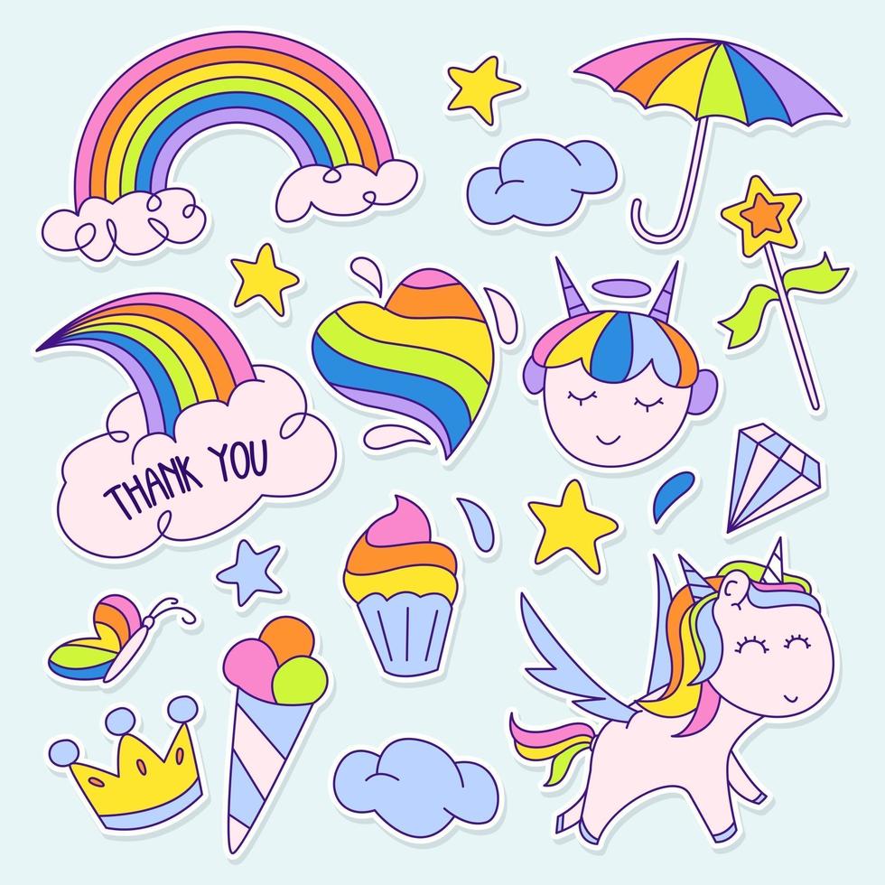 Cute Rainbow Sticker Set vector