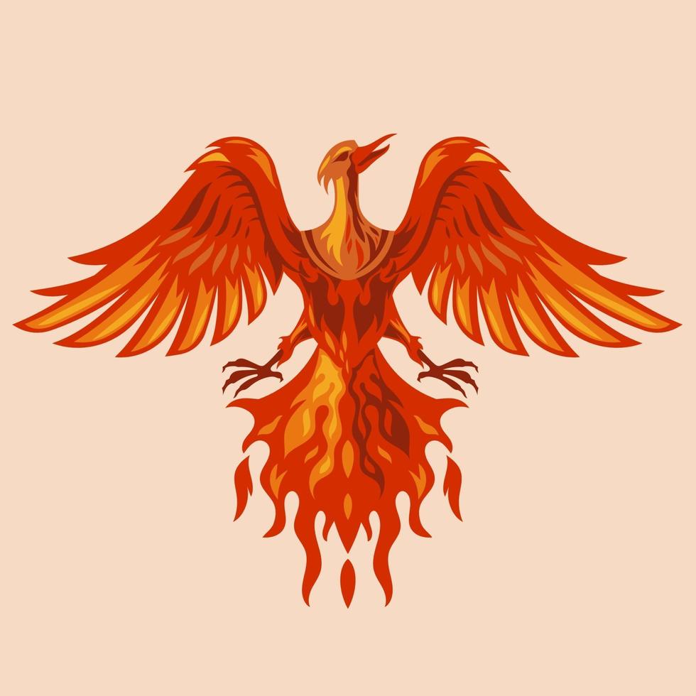 diseño de logotipo de personaje de mascota de fénix rojo con efecto de fuego vector