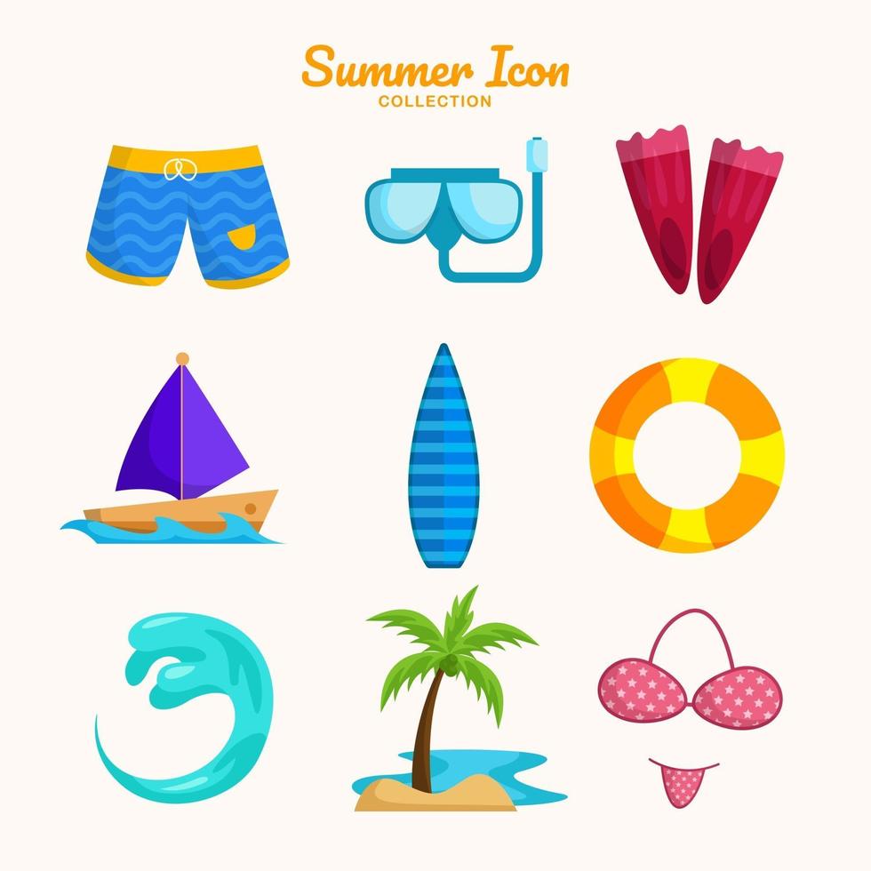 Summer Beach Icon Collection 2421222 Vector Art at Vecteezy
