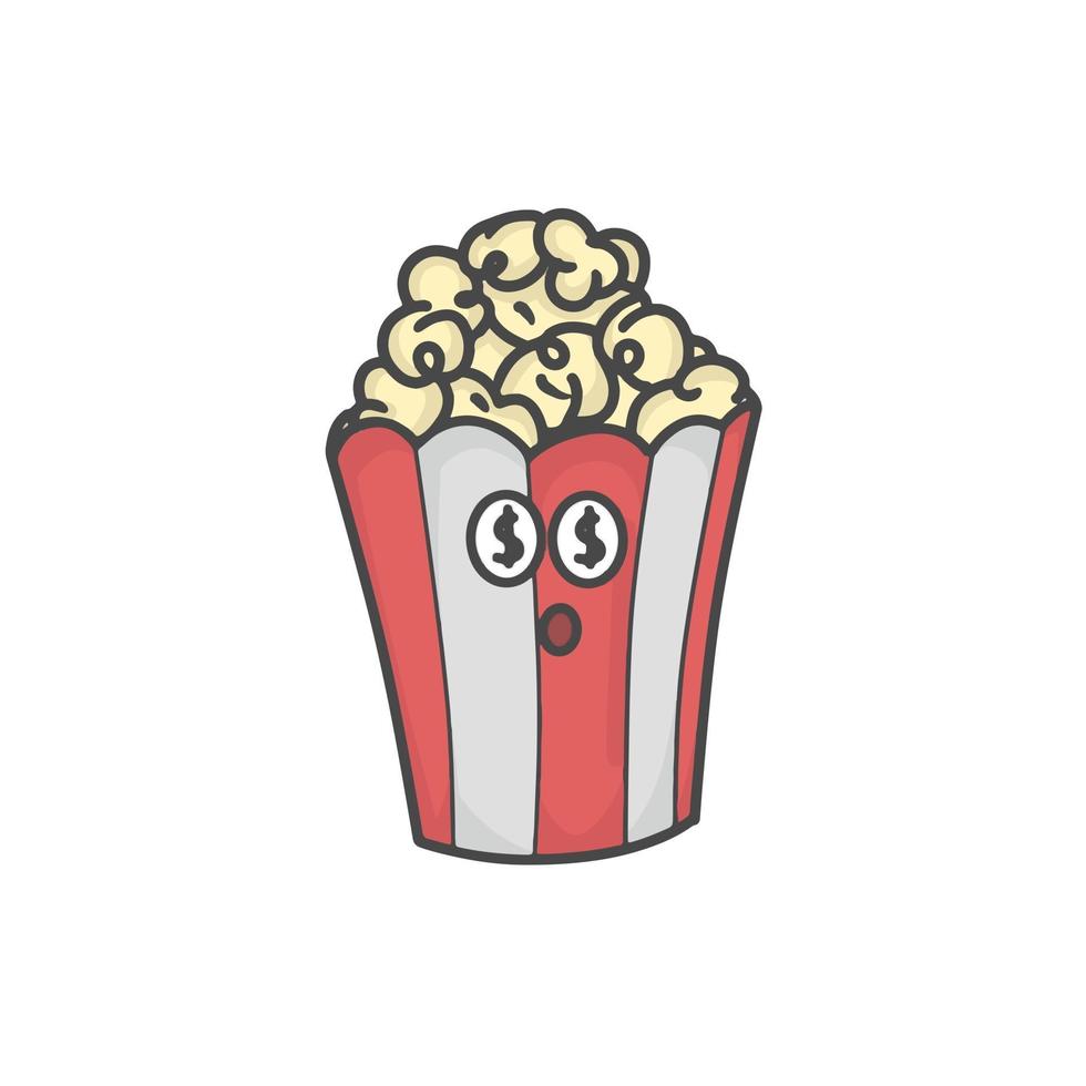 Cute Popcorn  Character Flat Cartoon Vector Template Design Illustration