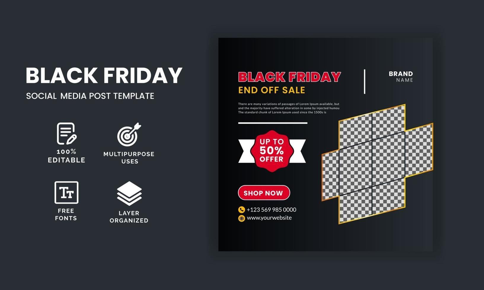 Modern Black Friday Sale Social Media Post Template Design vector