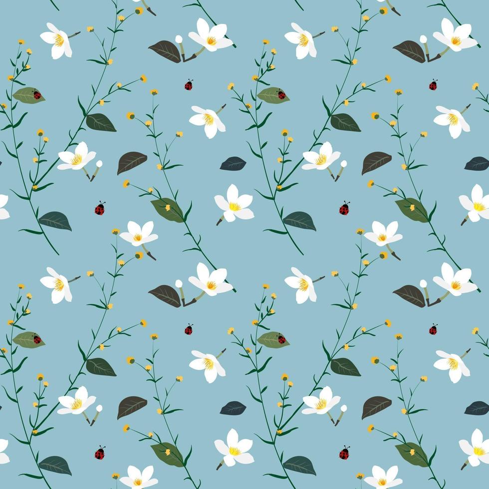 Pastel seamless pattern with wild flower on soft blue background vector