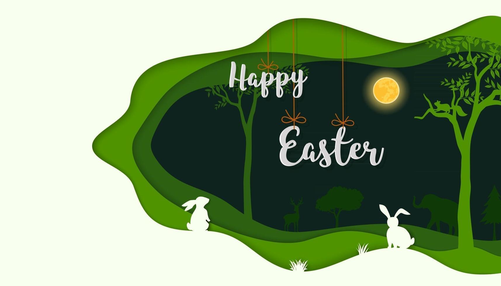 Happy Easter with rabbits on paper art night background 2421668 ...