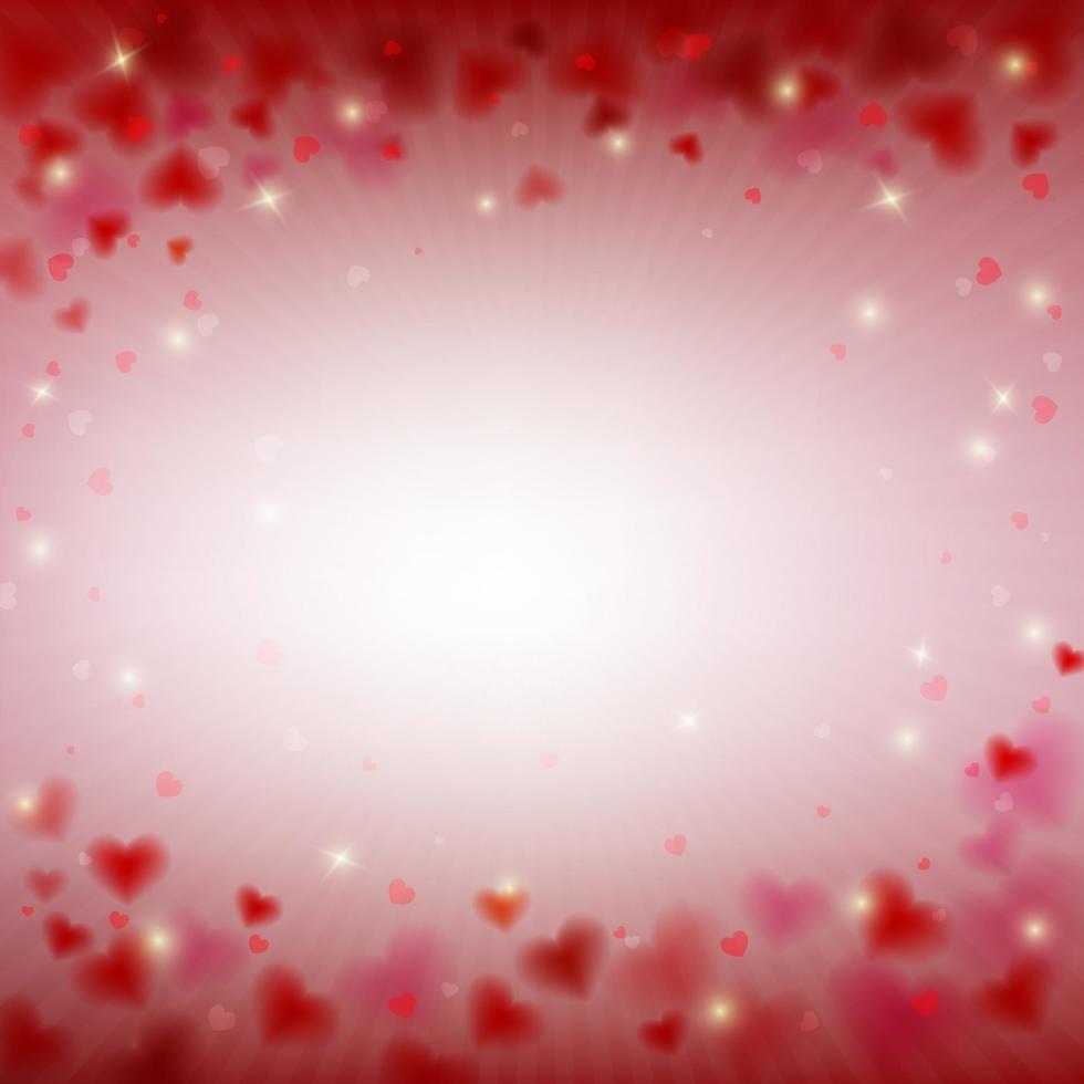 Love Valentine day card with romantic light and hearts on blur background vector