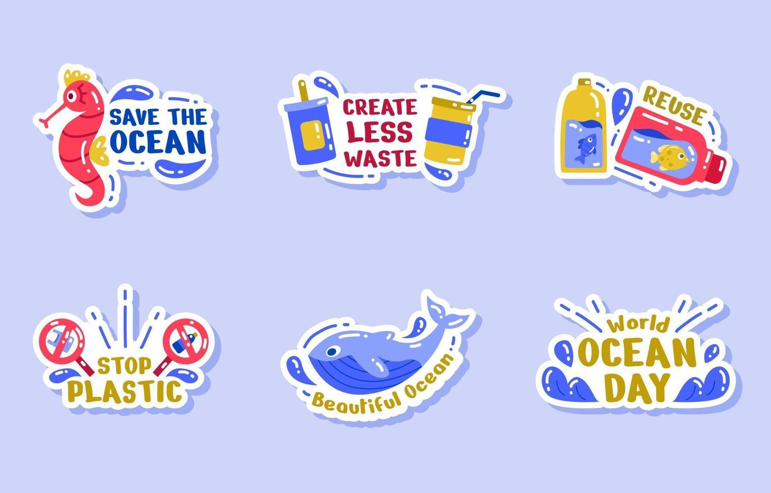 World Ocean Days Activism Sticker Set vector