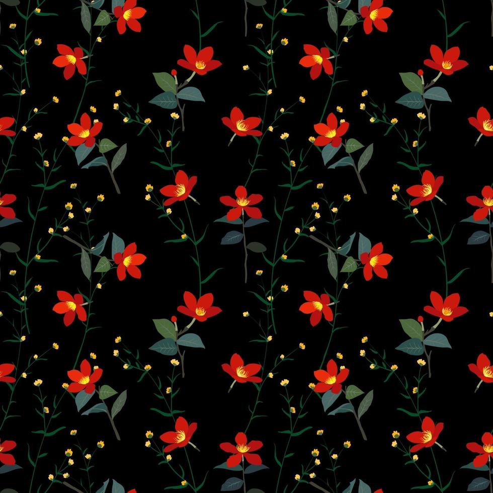 Garden botanical red flowers seamless pattern vector illustration