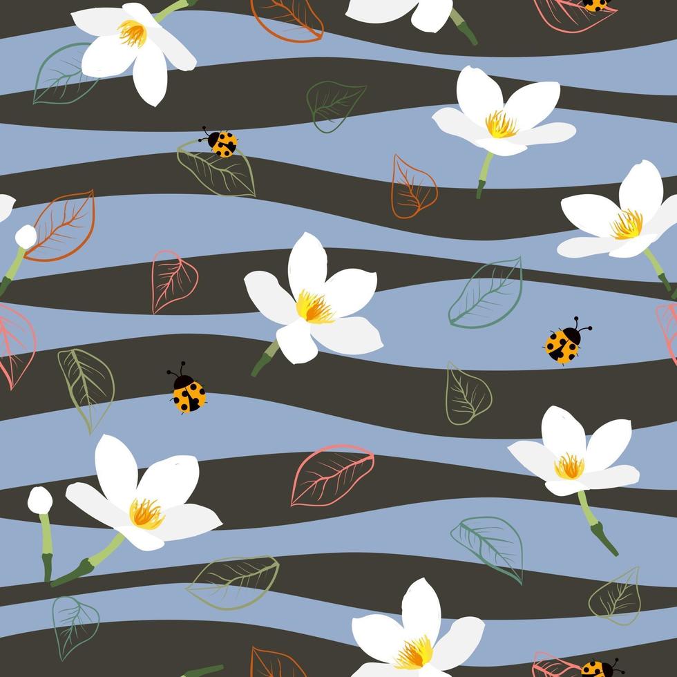 Cute white flowers seamless pattern on wavy background for fashion fabric textile print or wallpaper vector