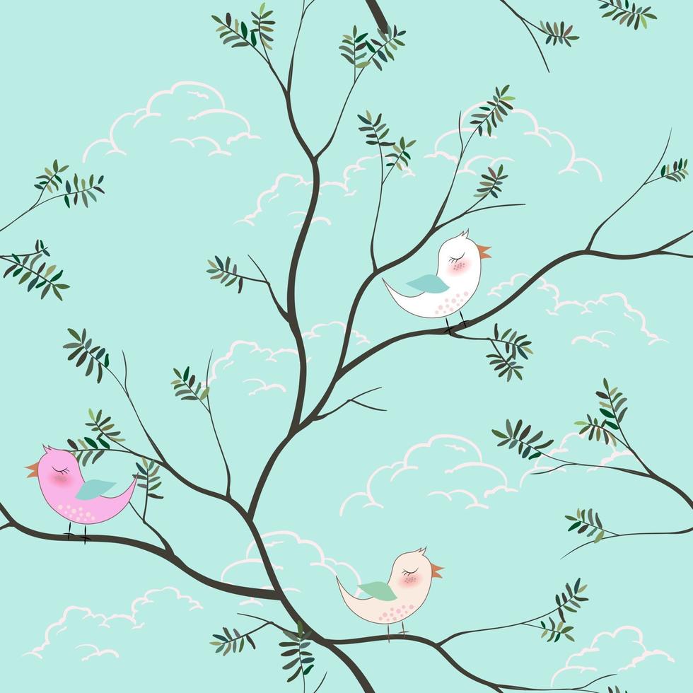 Cute birds cartoon seamless pattern on soft blue background for kid product, print, fabric, textile or wallpaper vector