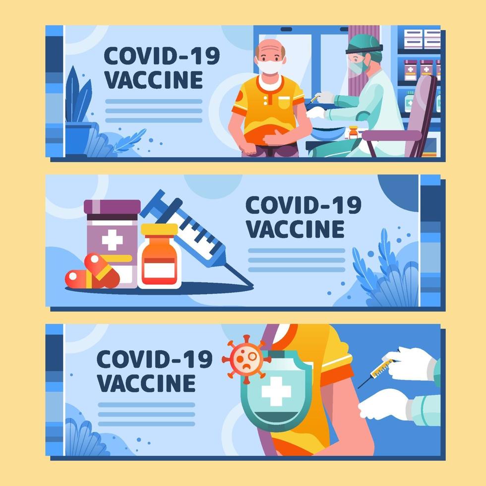 Covid 19 Vaccine Shot Elderly Blue Banner vector