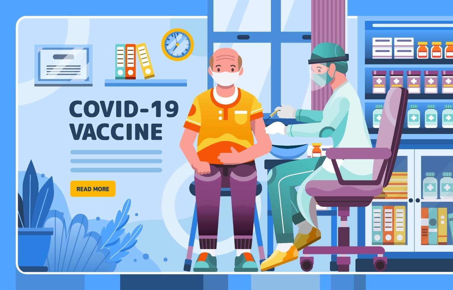 Vacuna covid 19 para personas mayores por médico vector