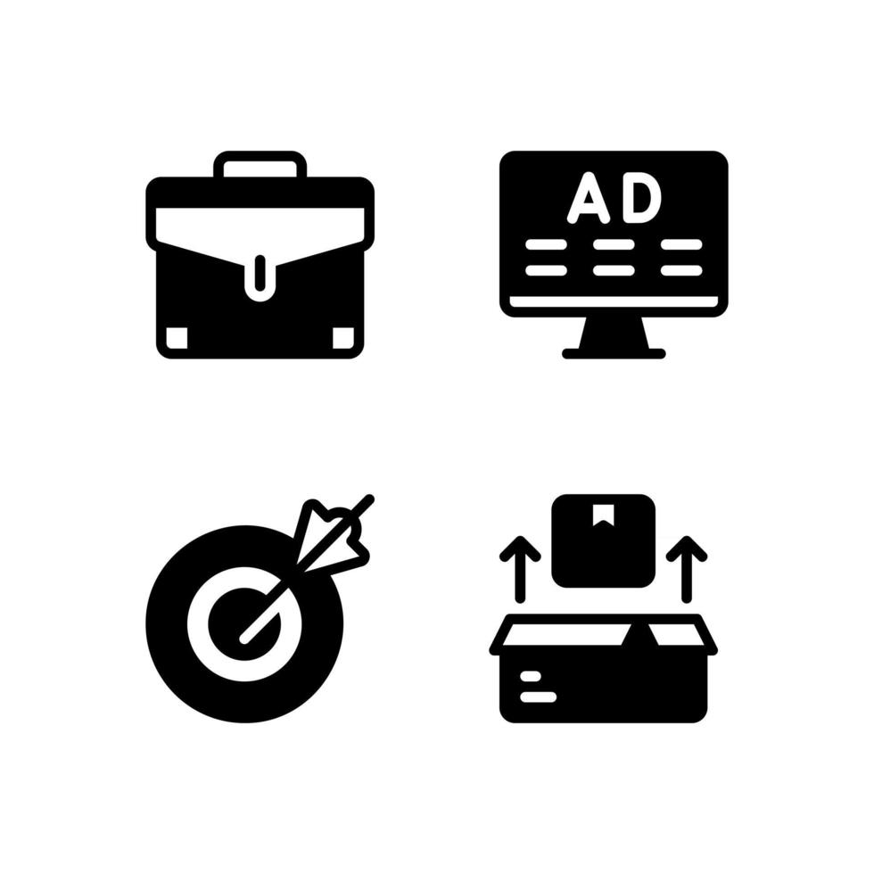 Vector illustration of briefcase ads target product glyph icon