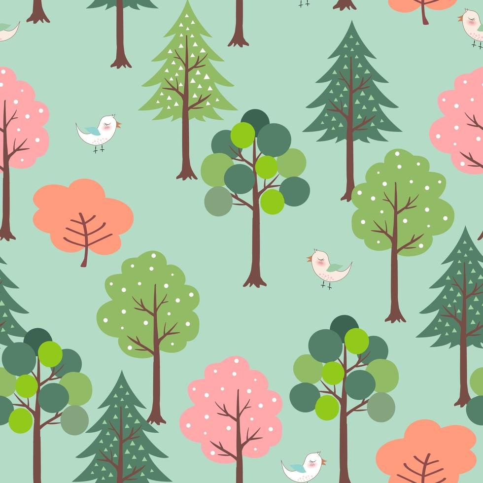 Cute birds in colorful forest seamless pattern for kid product, fashion, fabric, textile, print or wallpaper vector