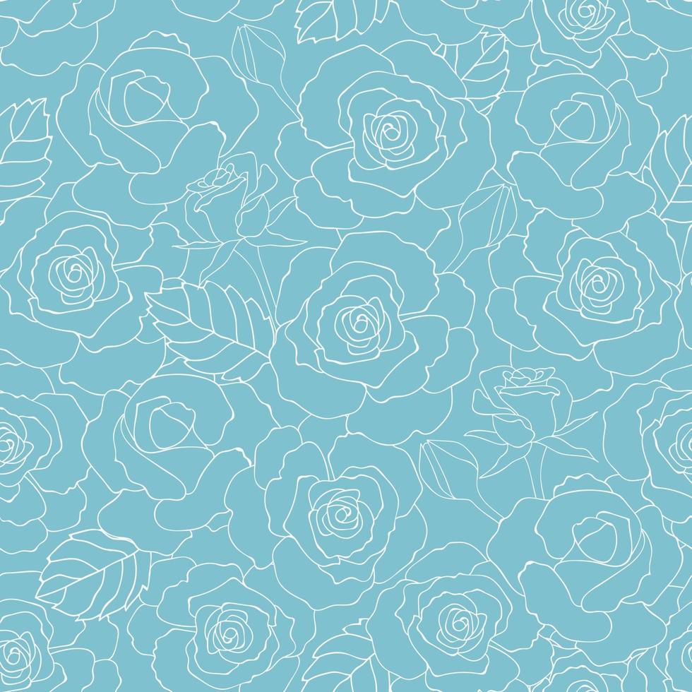 Pastel summer roses garden seamless pattern on soft blue background for fashion, fabric, textile, print or wallpaper vector