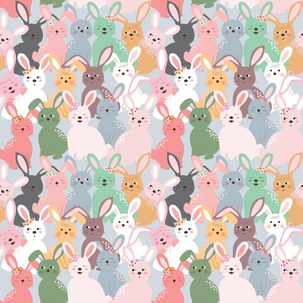 Cute colorful rabbits seamless pattern on pastel blue background for kid product, fashion, fabric, textile, print or wallpaper vector