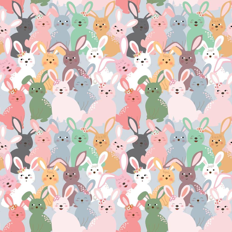 Lindos conejos de colores sin patrón sobre fondo azul pastel para productos para niños, moda, tela, textil, impresión o papel tapiz vector