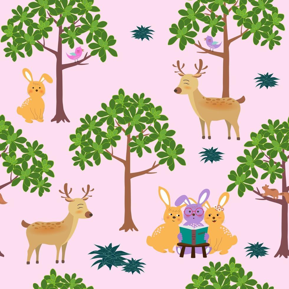 Seamless pattern with cute animals on bright and colorful background for decorative, fashion, fabric, textile, print or wallpaper vector
