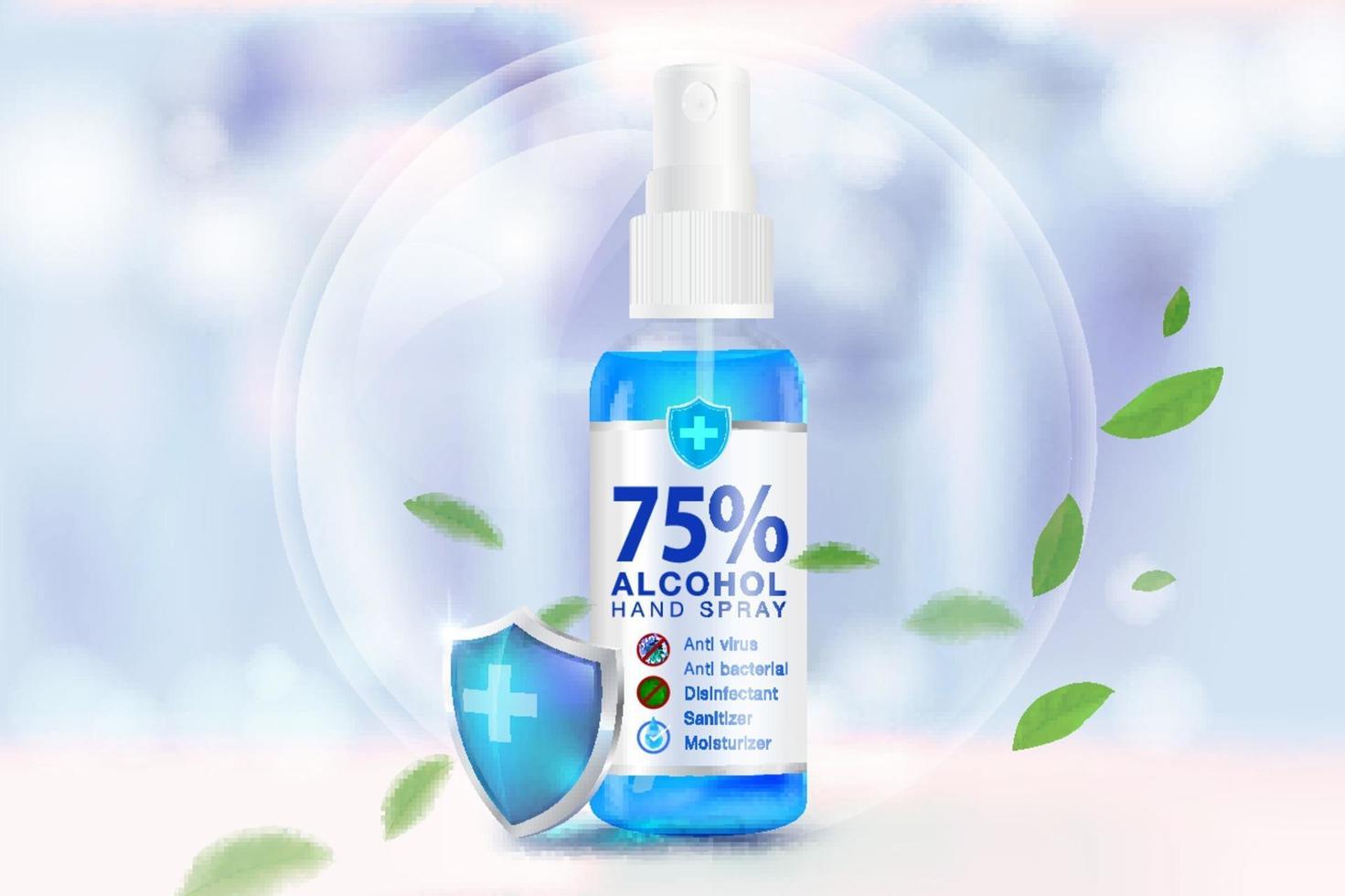 Hand sanitizer spray on a blurred light blue background vector