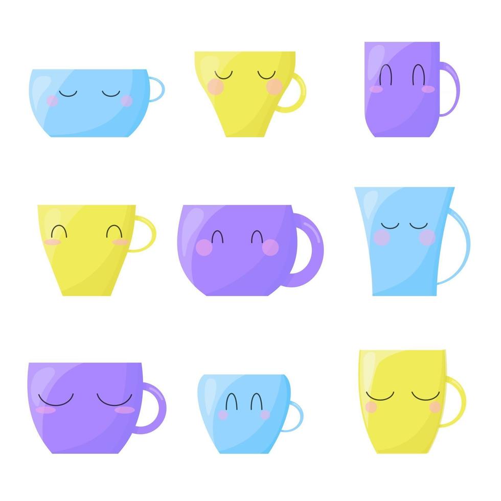 set cute cup face vector collection