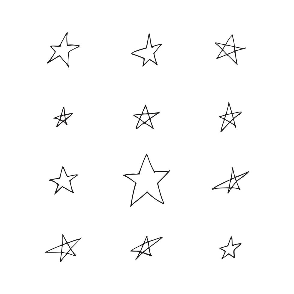 Set of hand drawn stars on white background Vector collection of ruggedly hand drawn stars uneven lines