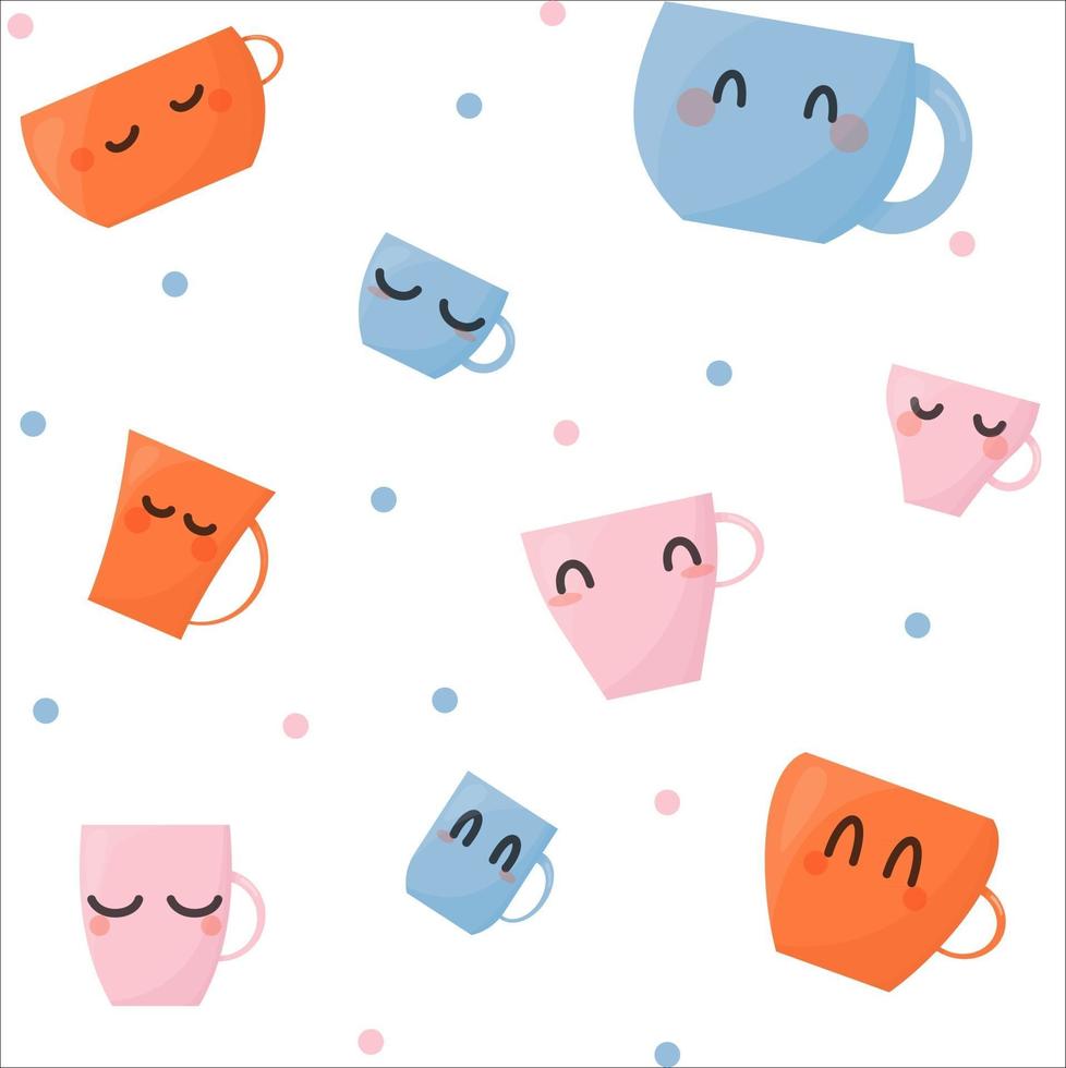 pattern cute cups face vector illustration