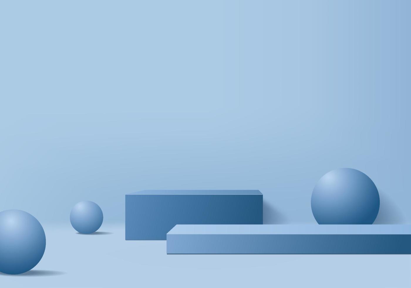 Los productos de fondo 3D muestran la escena del podio con el vector de fondo de la plataforma geométrica Representación 3d con el soporte del podio para mostrar productos cosméticos Escaparate del escenario en la pantalla del pedestal Estudio azul