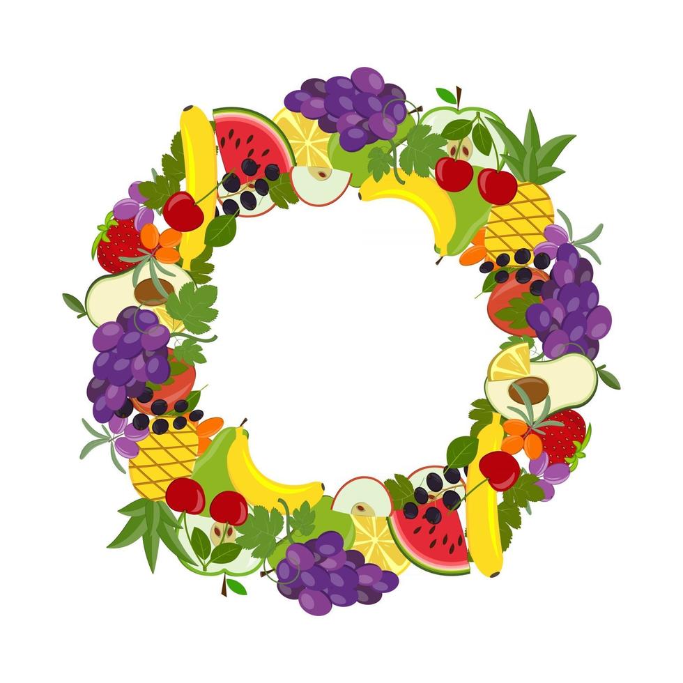 Round frame made of exotic fruits vector