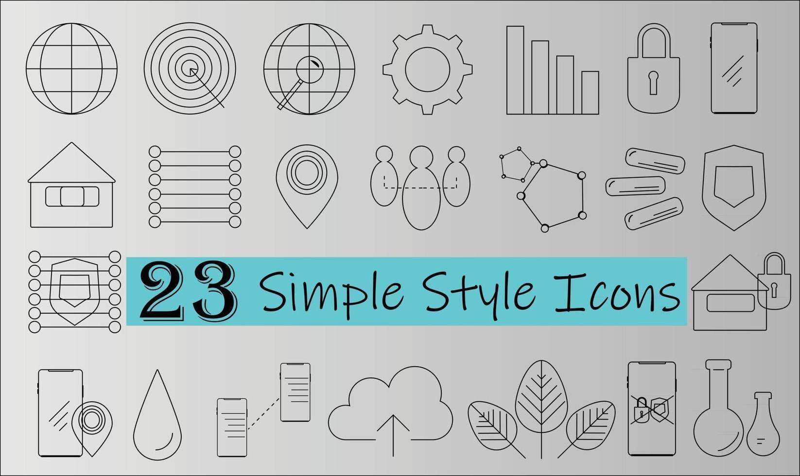 Simple style linear icon vector set including smartphone, location, settings, key, cloud, globe, security and home