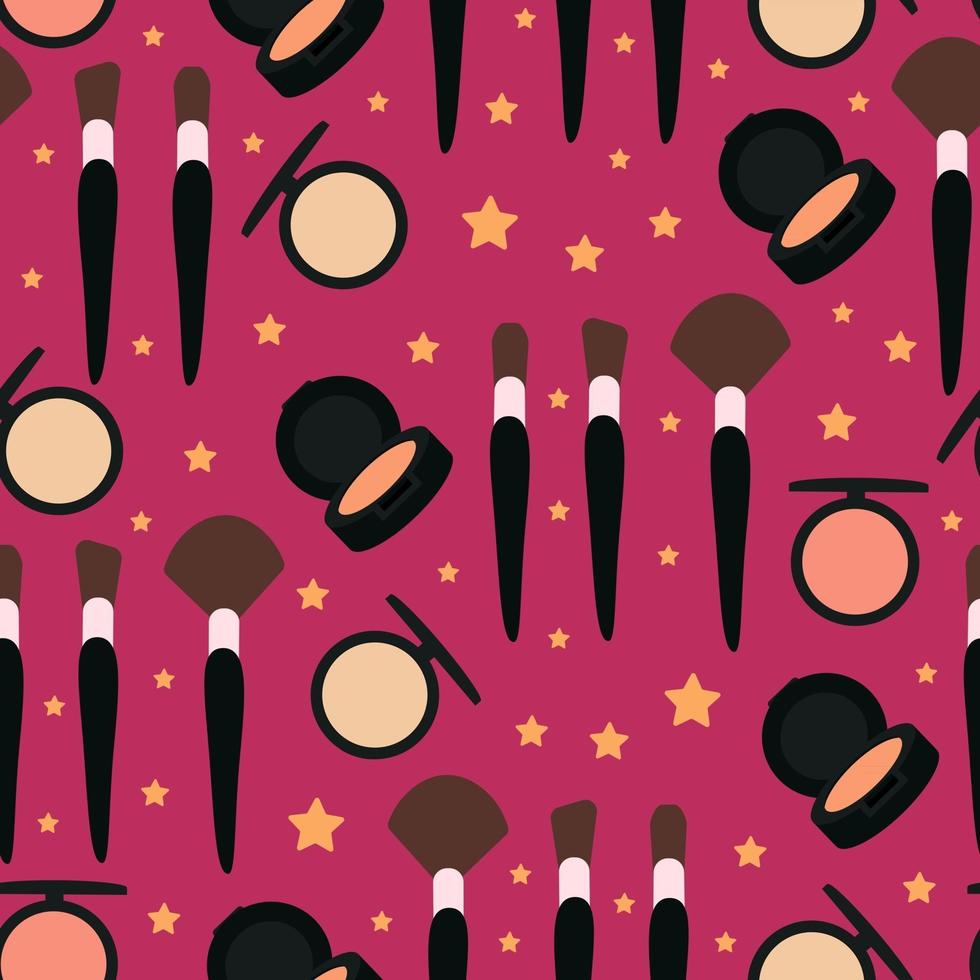 Brushes for makeup powder and blush seamless pattern cosmetic set for women vector