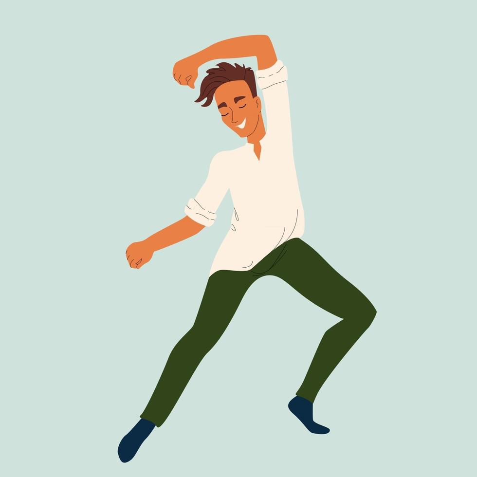 Young man dancing modern dance dancer in graceful pose male character in cartoon style vector illustration isolate