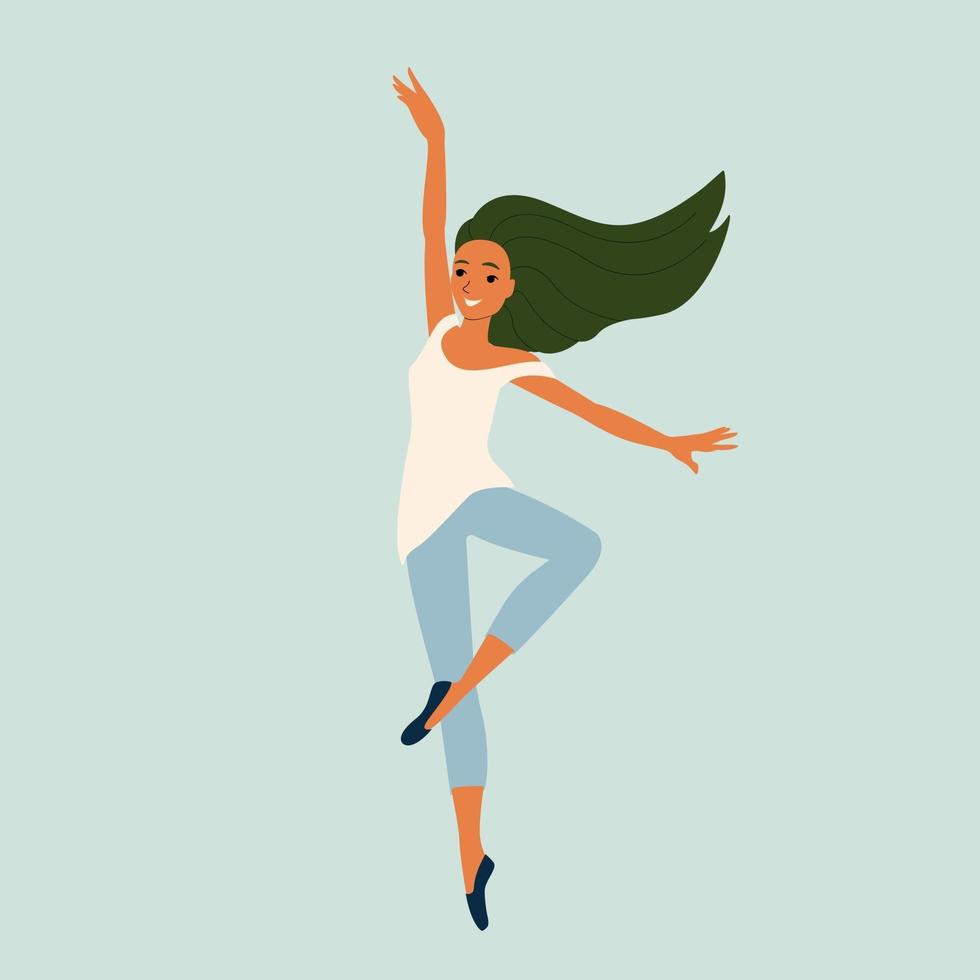 Niña bailando bailarina de danza moderna en pose elegante personaje femenino en estilo de dibujos animados ilustración vectorial aislar vector