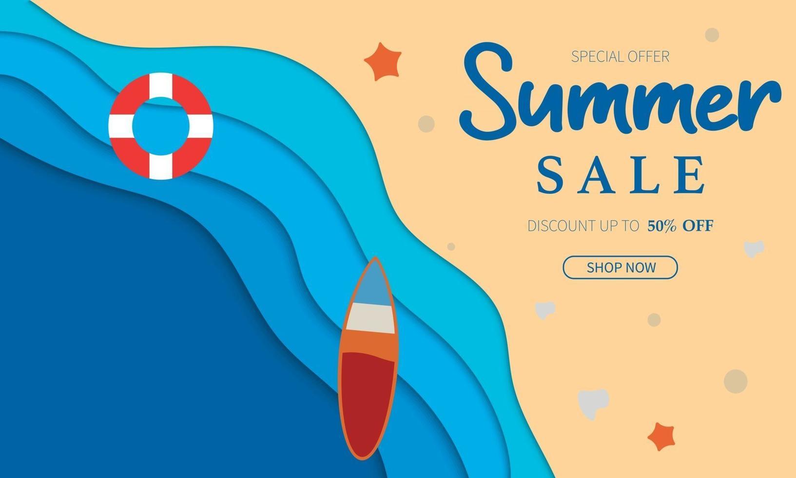 Summer Sale Papercut Wave Beach Vector