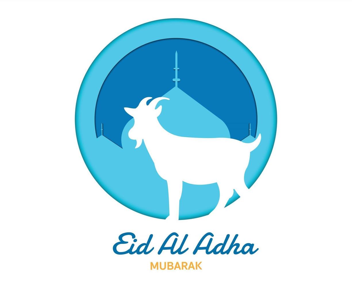Eid Al Adha Paper Circle Mosque Goat Vector