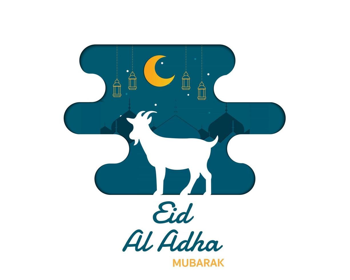 eid al adha cabra mezquita linterna papel vector