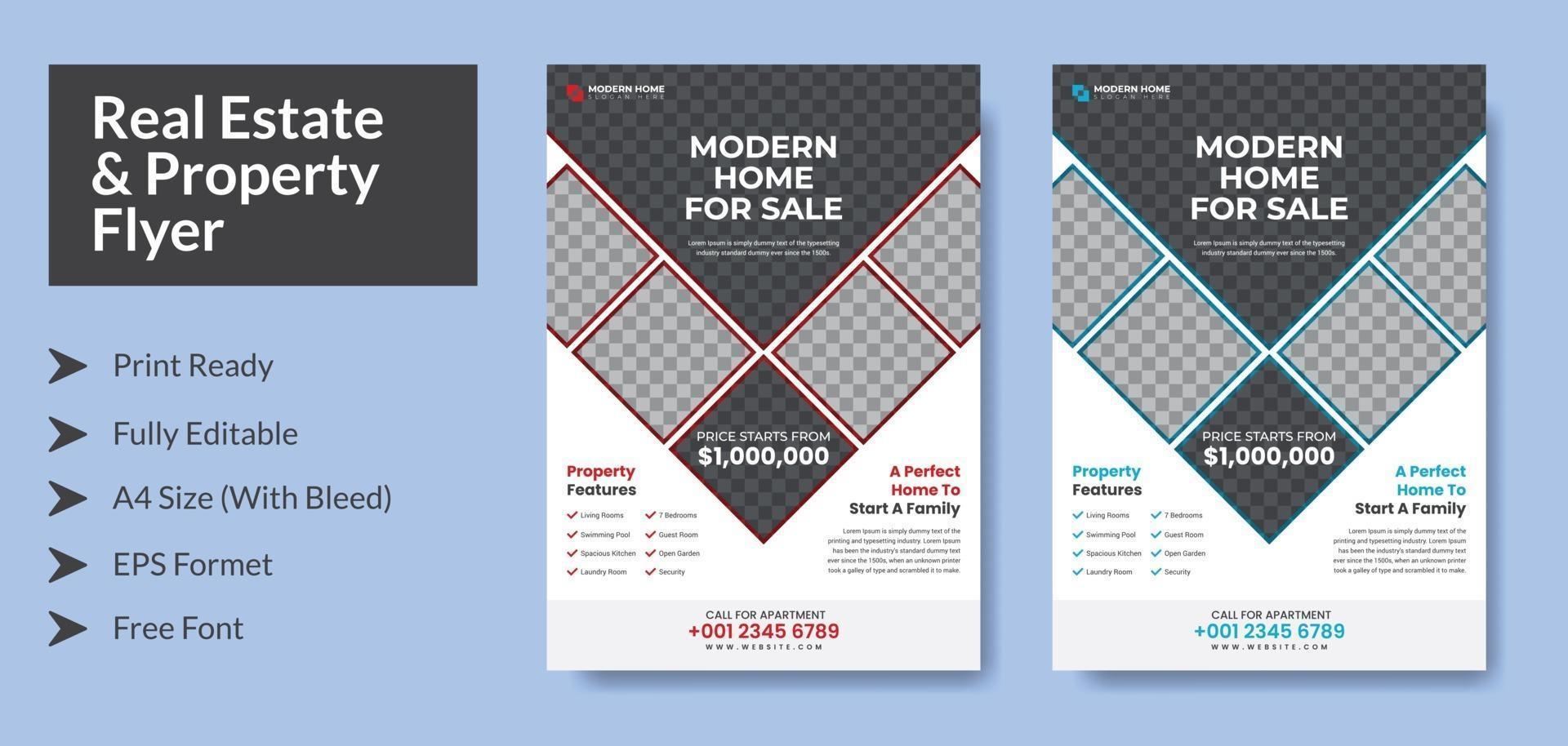 Flyer Design Real Estate Property with color variation A4 with Bleed Print Ready EPS Format Editable vector