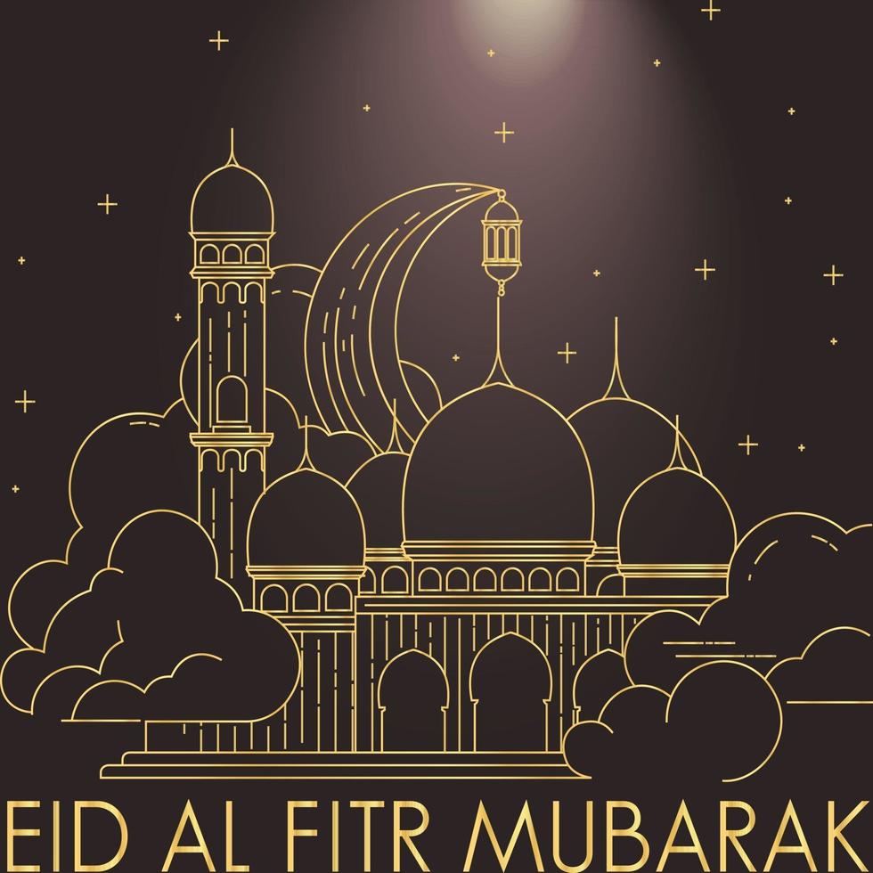 Vector illustration of eid mubarak mono line banner background template