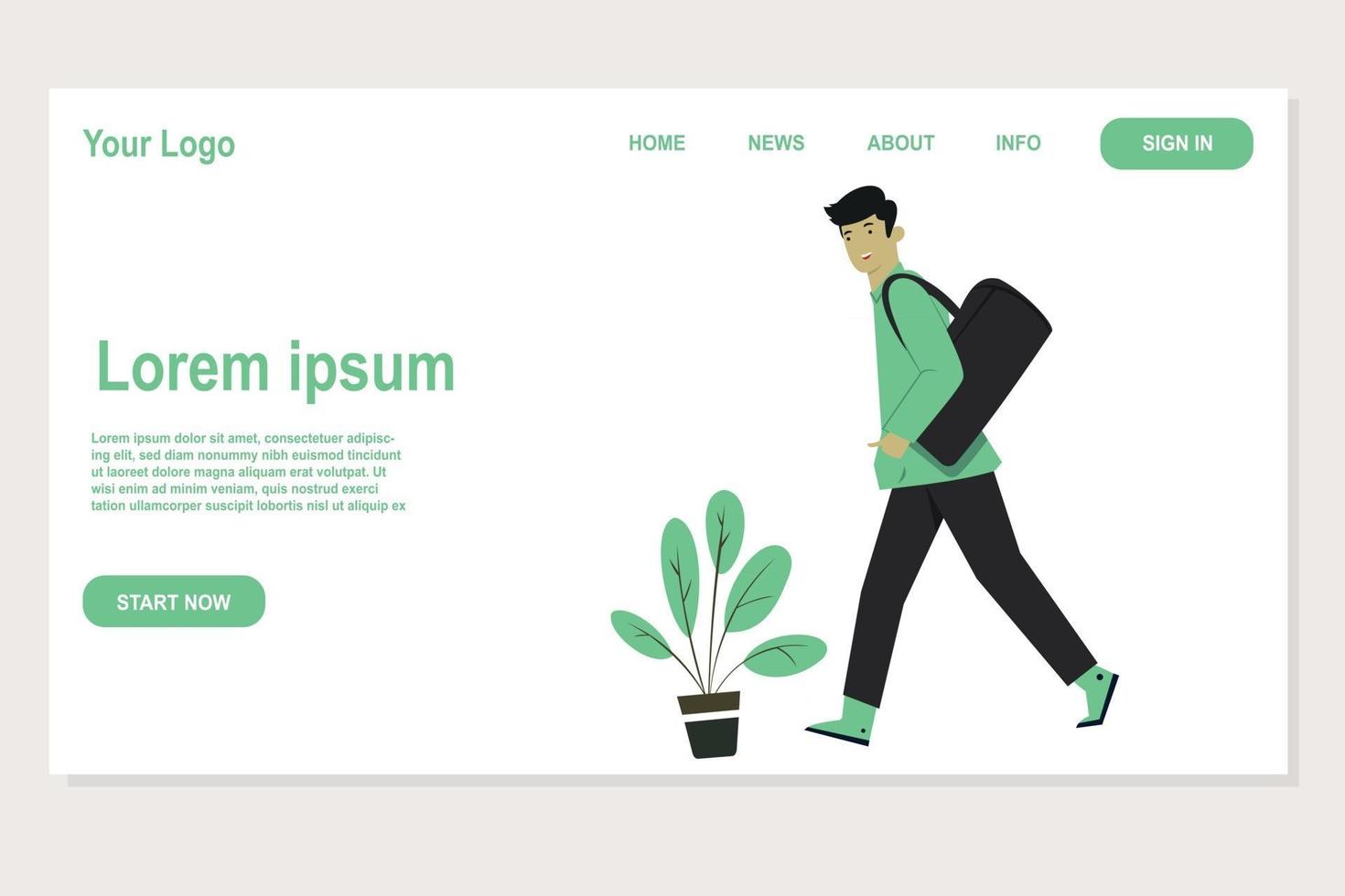 landing page design of man walking carrying bags vector