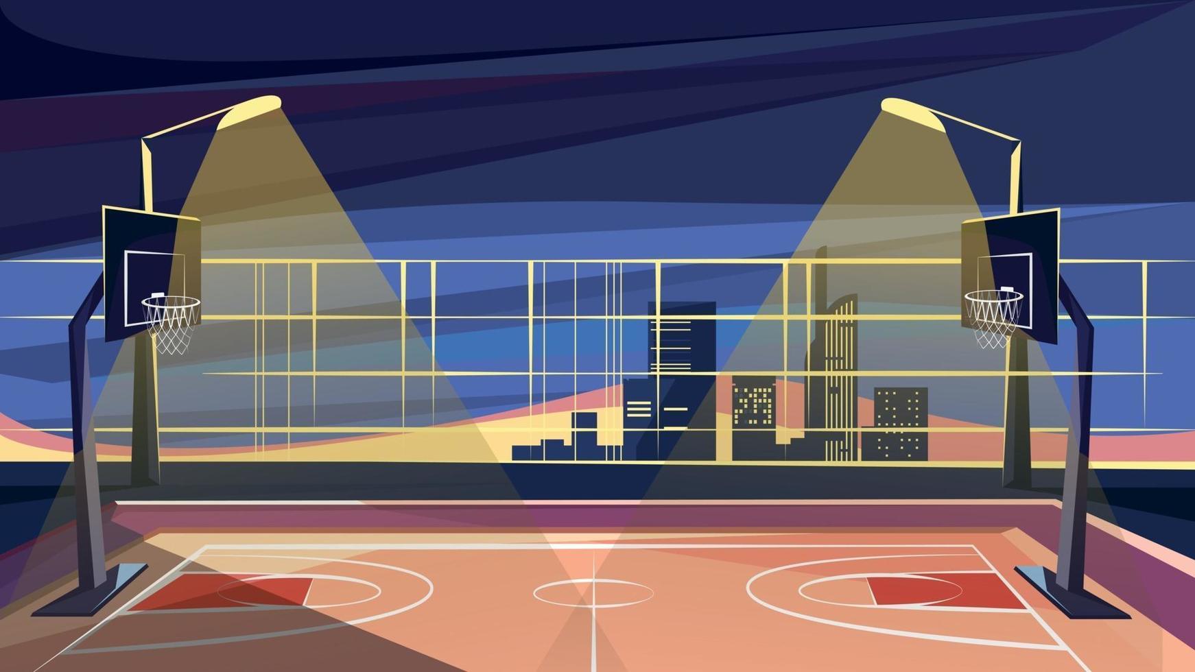 cancha de baloncesto, en, plano de fondo, de, rascacielos vector