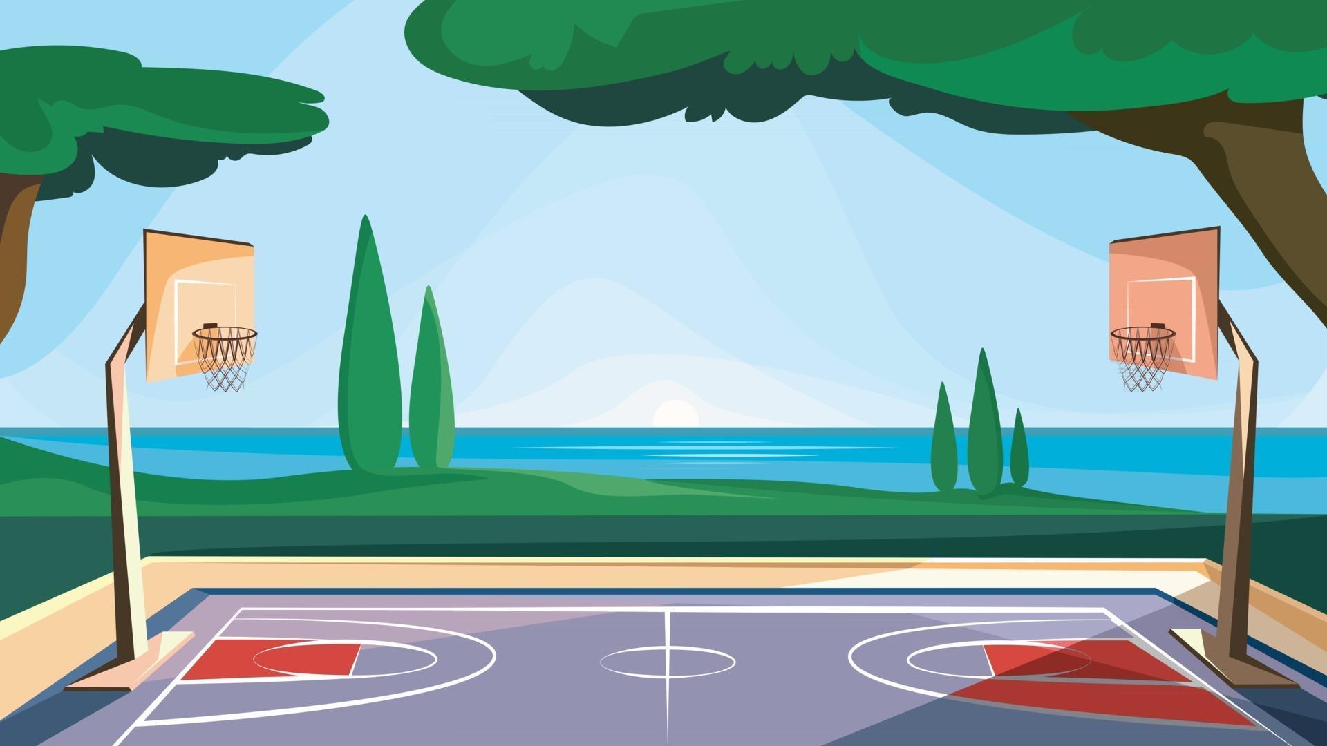 Basketball court by the sea 2422416 Vector Art at Vecteezy