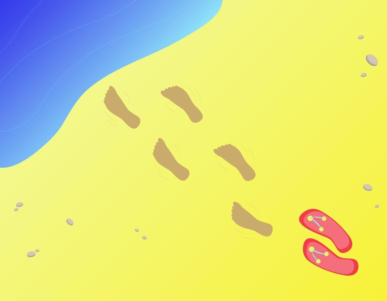 Footprints on beach sand Vector illustration Somebody took off his flipflops and went swimming in the sea