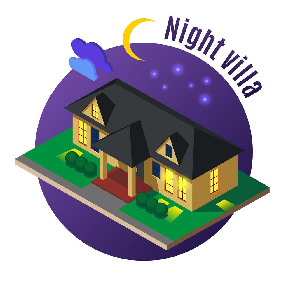 Night Villa Isometric Illustration Vector Illustration