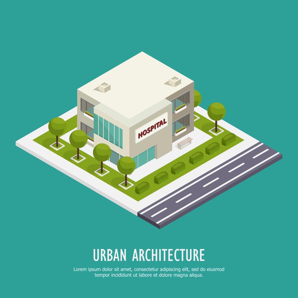 Ilustración de vector de fondo isométrico de arquitectura urbana