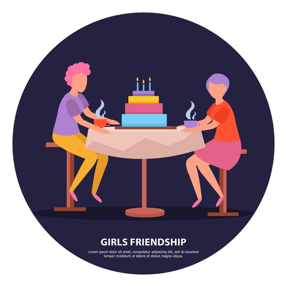 Girls Friendship Orthogonal Background Vector Illustration