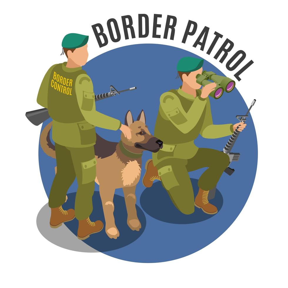 Border Patrol Isometric Composition Vector Illustration